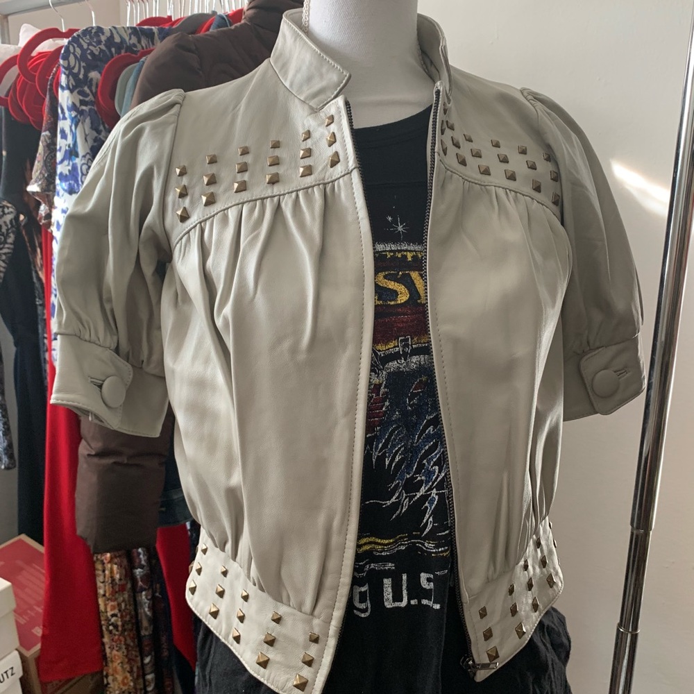 Madison Marcus Lt Grey Studded Leather Jacket xs
